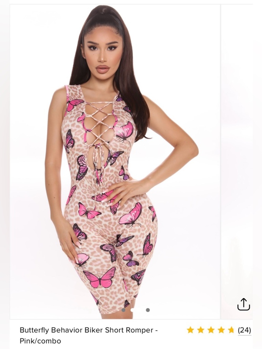 Fashion Nova Pink Butterfly Lace-Up Midi Dress